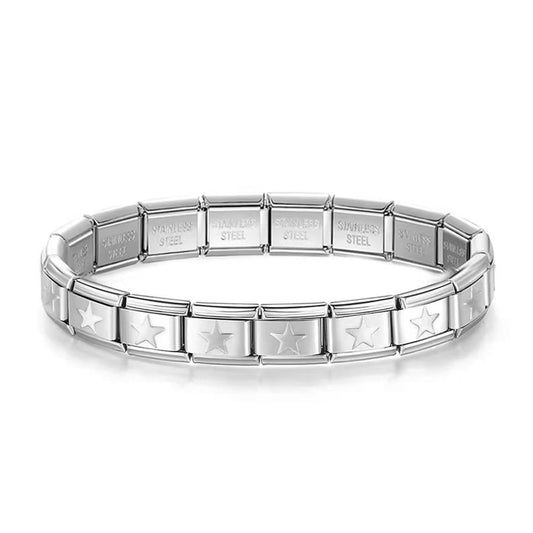 Brazalete Italiano Plateado Con Estrellas