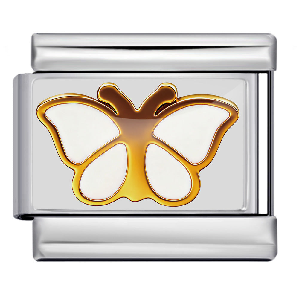 Charm Para Brazalete Italiano Mariposa Blanca Plata / Oro