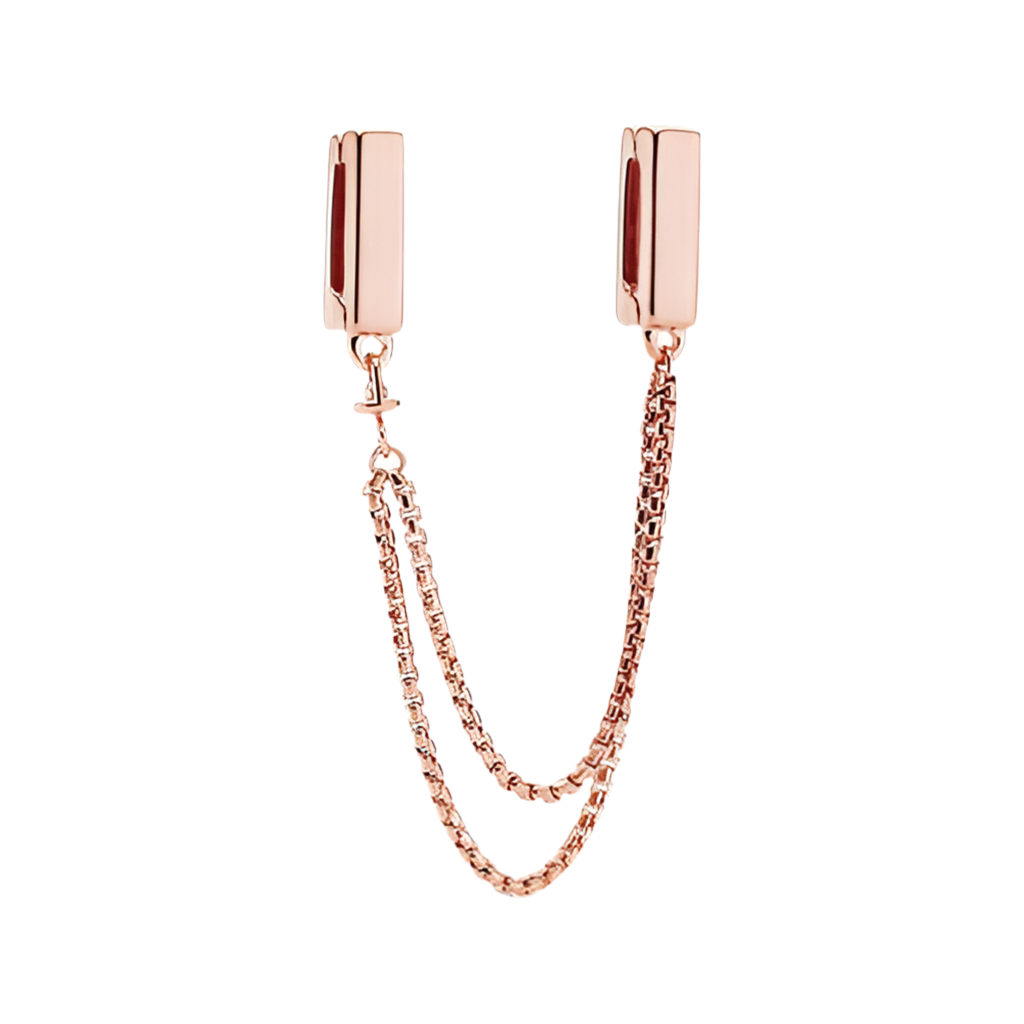 Charm Cadena De Seguridad De Oro Rosado Para Brazalete De Ondas Planas