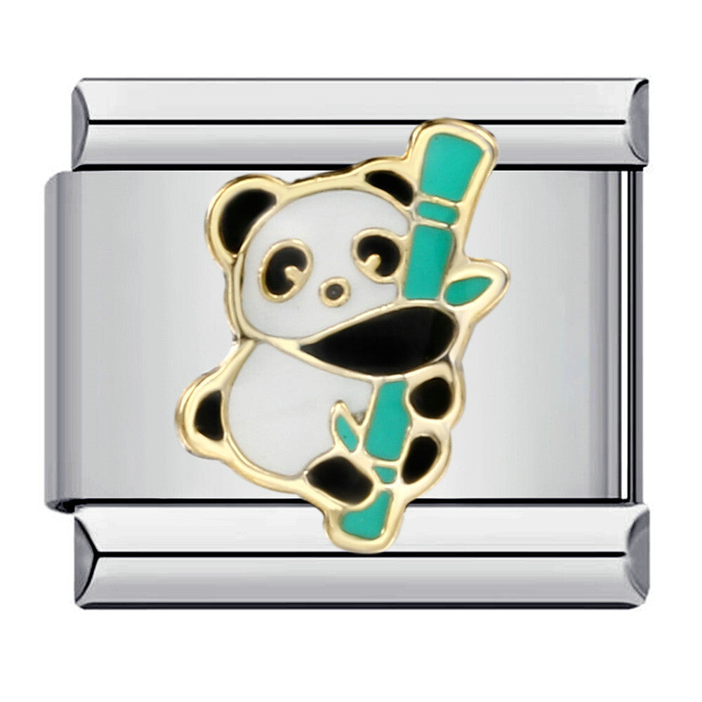Charm Para Brazalete Italiano Panda Sobre Bambo