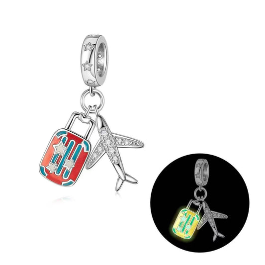 Charm Colgante Doble Maleta & Avión / Glow In The Dark