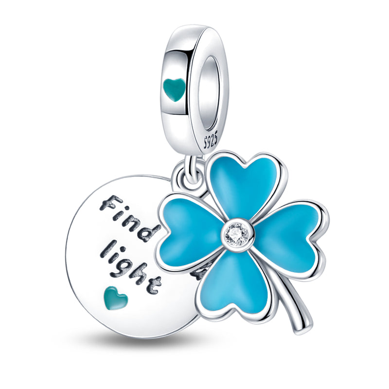 Charm Colgante De Trébol De Cuatro Hojas Con Frase "Find Your Light" / Glow in the Dark