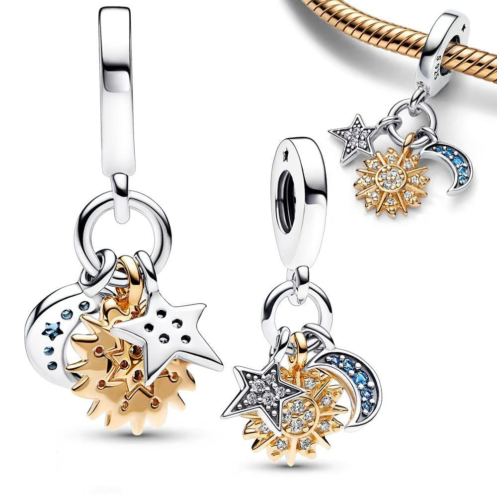 Charm Colgante Sol, Luna & Estrella Con Detalle En Pavé