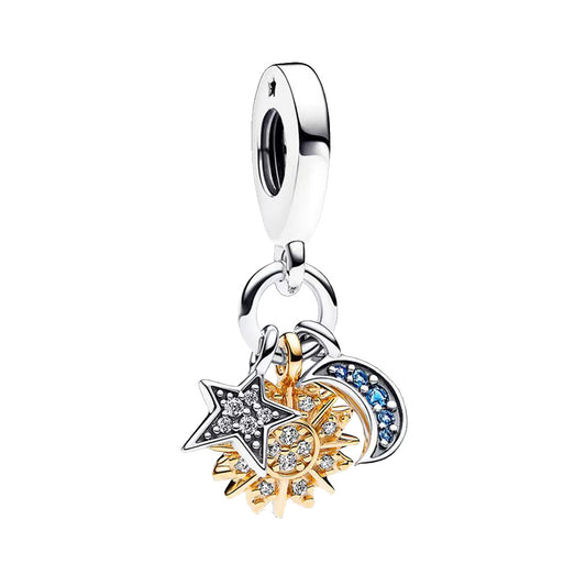 Charm Colgante Sol, Luna & Estrella Con Detalle En Pavé