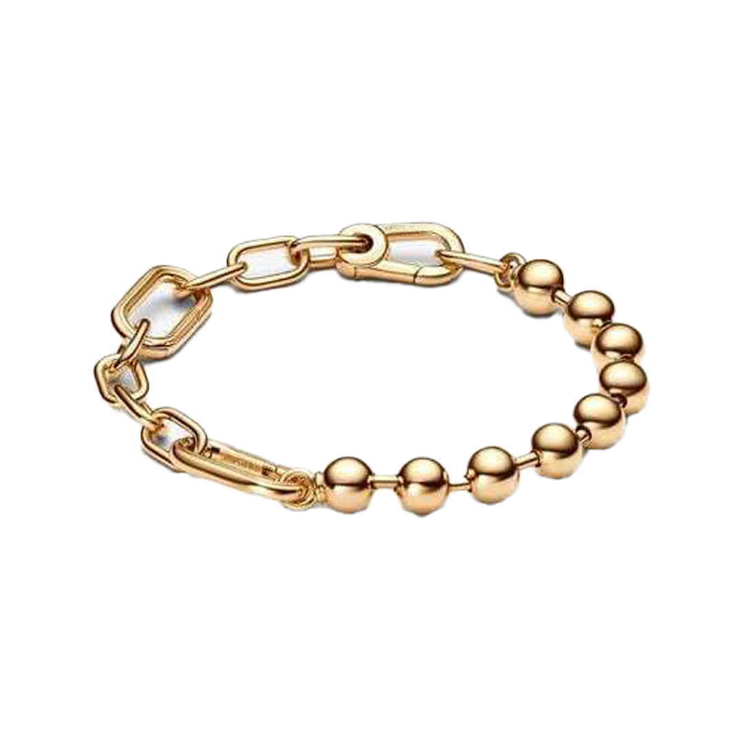 Brazalete Cadena Eslabones Y Perlas Plata / Oro