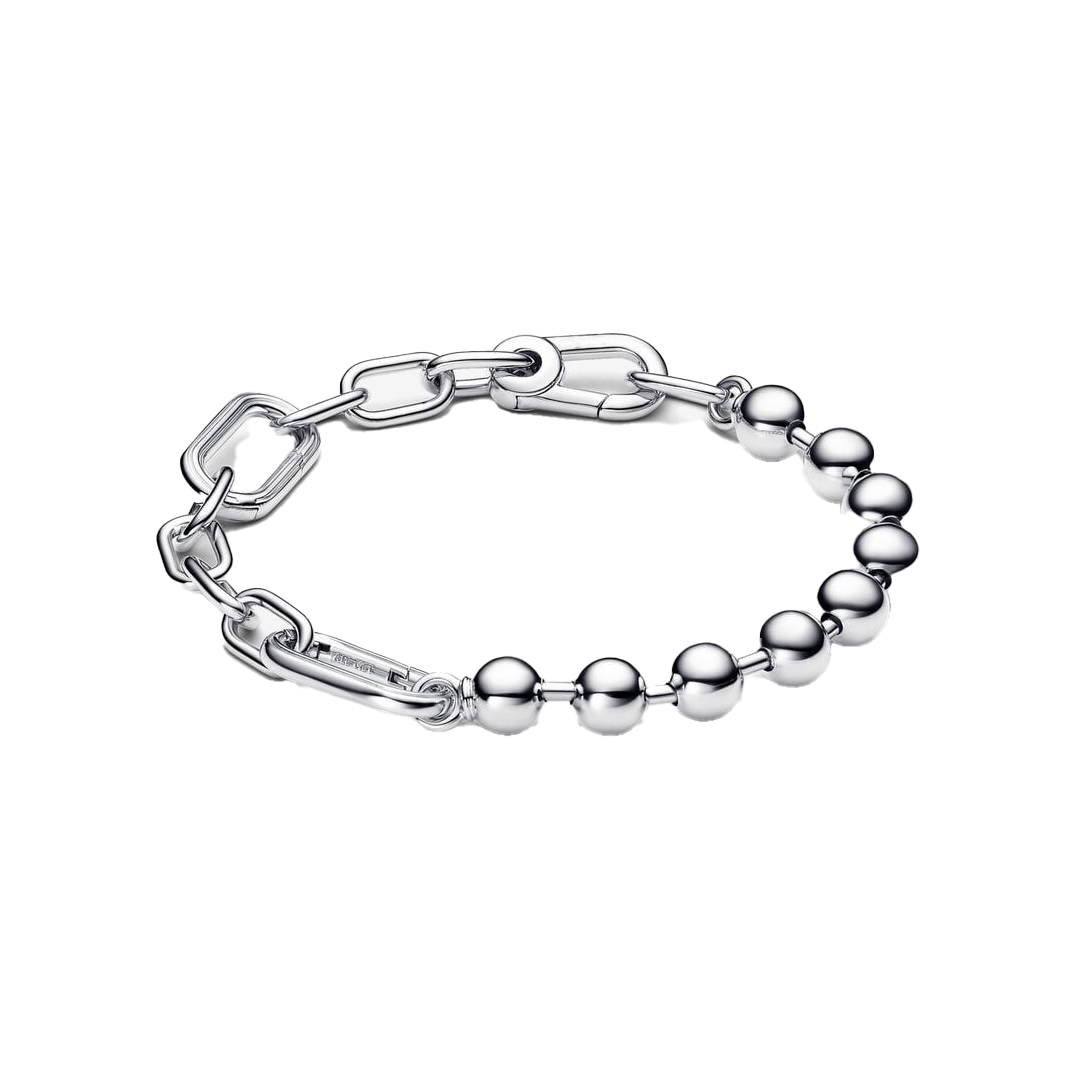 Brazalete Cadena Eslabones Y Perlas Plata / Oro