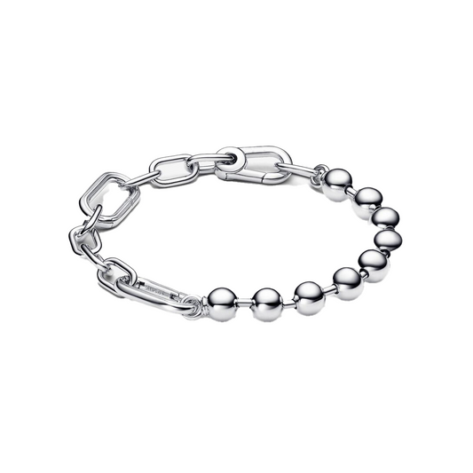 Brazalete Cadena Eslabones Y Perlas Plata / Oro