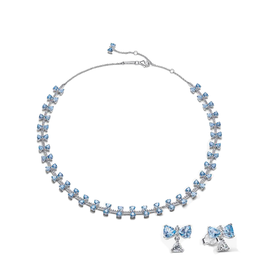 Fan Set Collar Y Pendientes Lazos Azules De Bridgerton