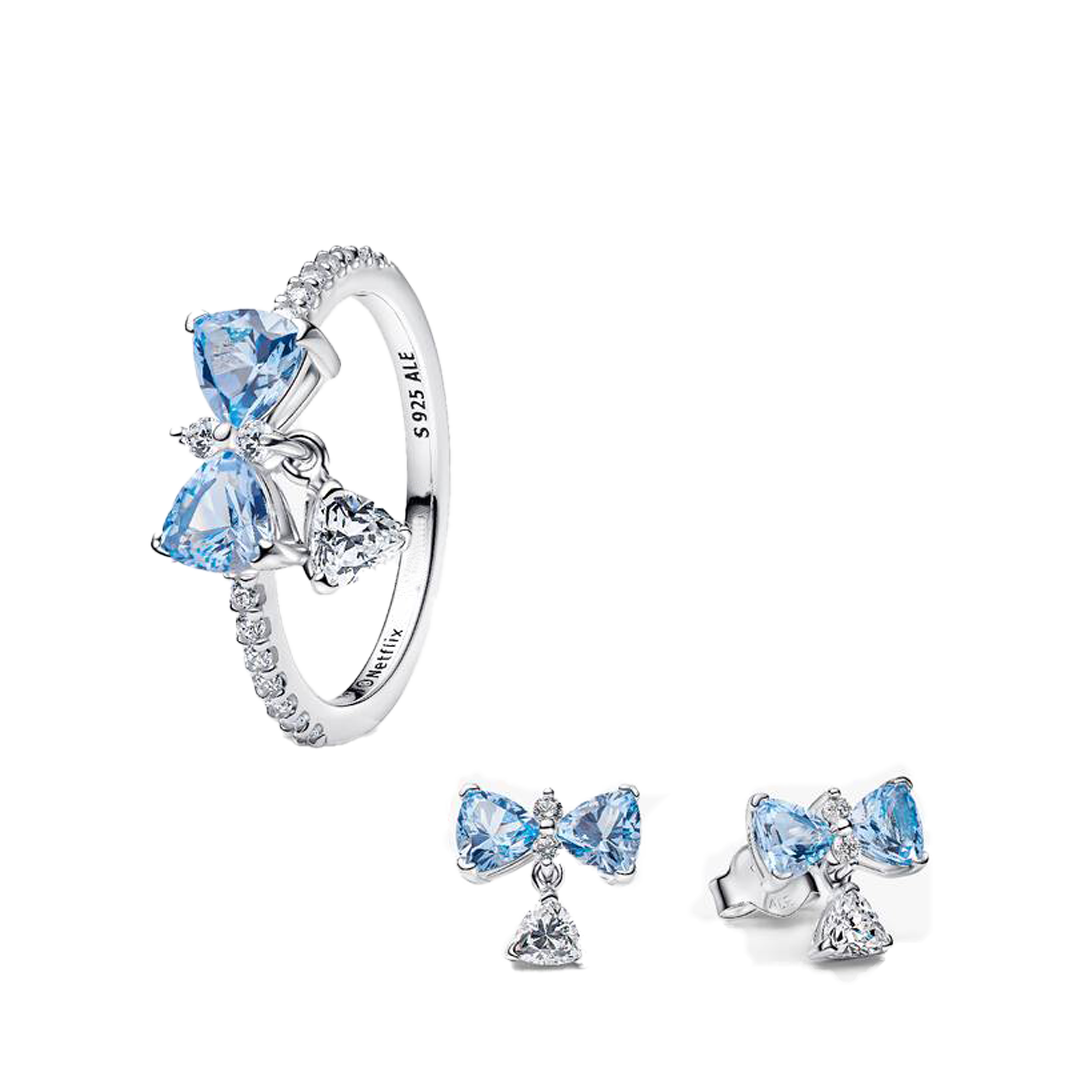 Fan Set Anillo Y Pendientes Lazos Azules De Bridgerton