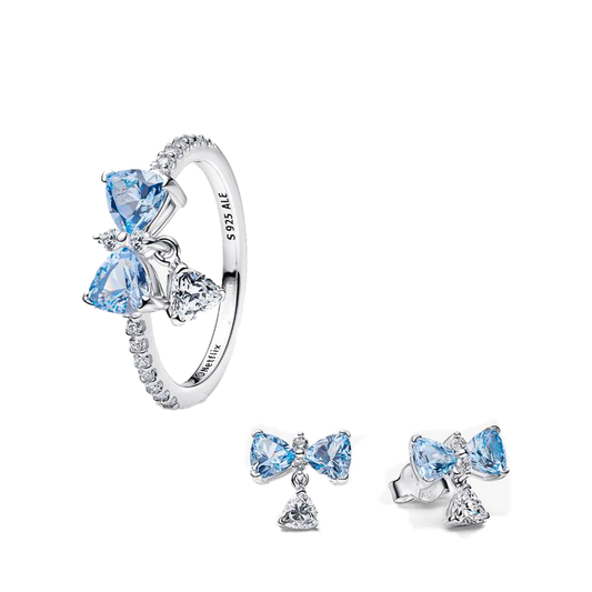 Fan Set Anillo Y Pendientes Lazos Azules De Bridgerton