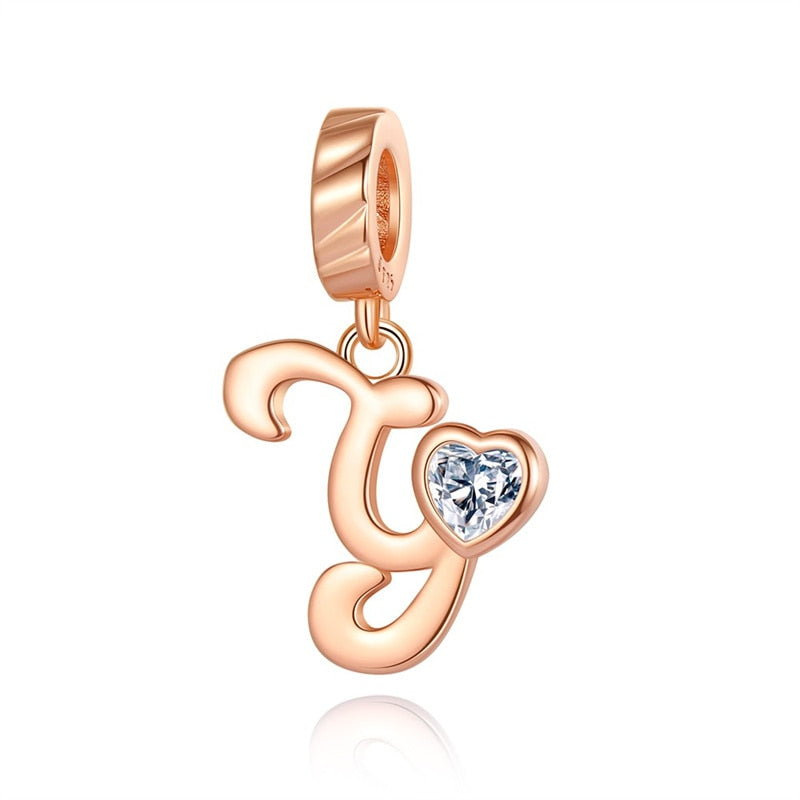 Charms Alfabeto A-Z Dorado Con Corazón Con Brillo
