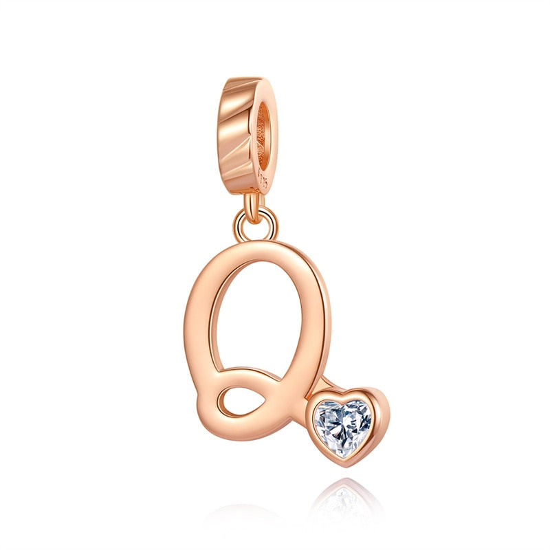Charms Alfabeto A-Z Dorado Con Corazón Con Brillo