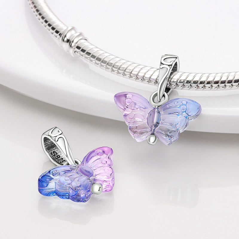 Charm Colgante Mariposa Cristal Azul Y Morado