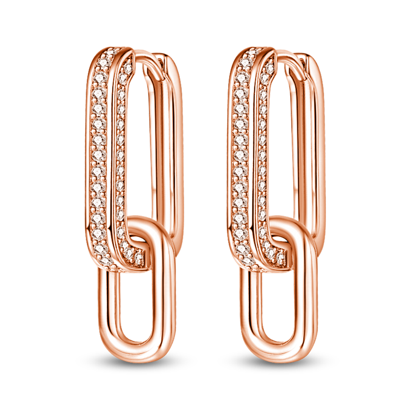 Pendientes De Aro Rectángulo Bordes Curvos Plata / Oro Rosa