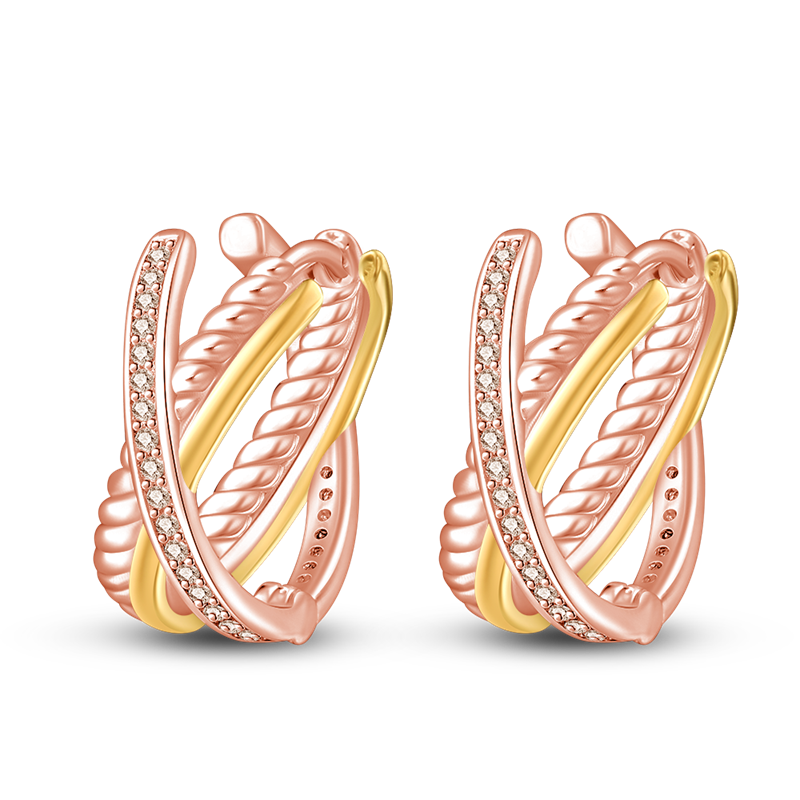 Pendientes De Aro Triple Tonalidad Plata / Oro Rosa