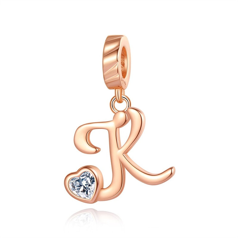 Charms Alfabeto A-Z Dorado Con Corazón Con Brillo