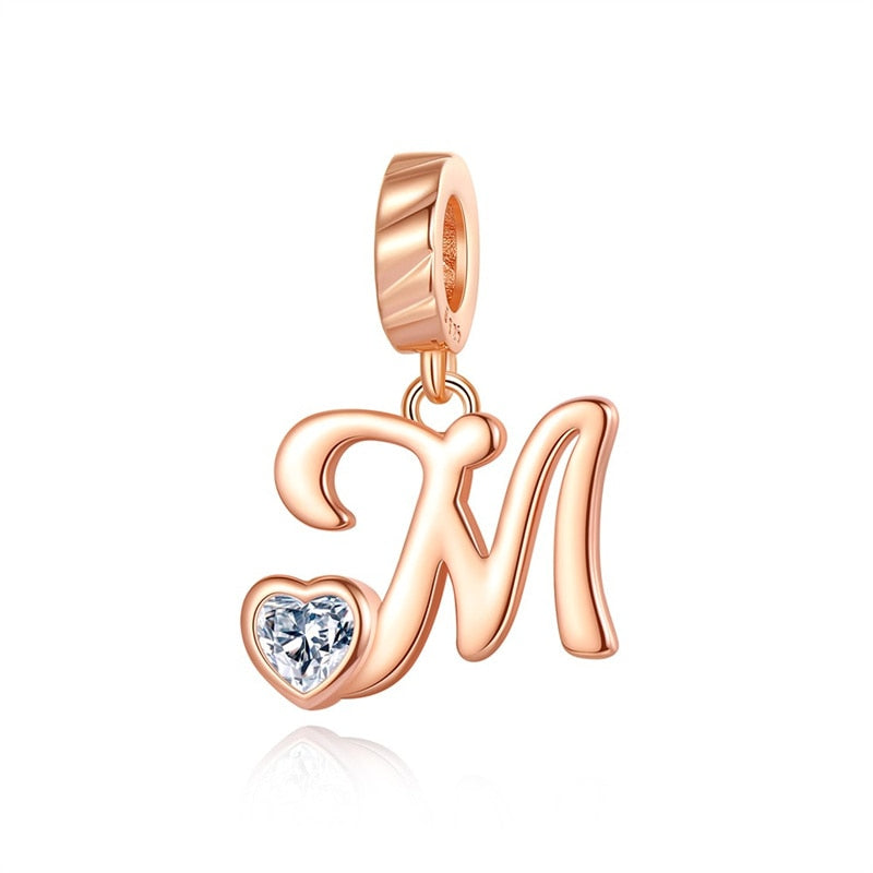 Charms Alfabeto A-Z Dorado Con Corazón Con Brillo