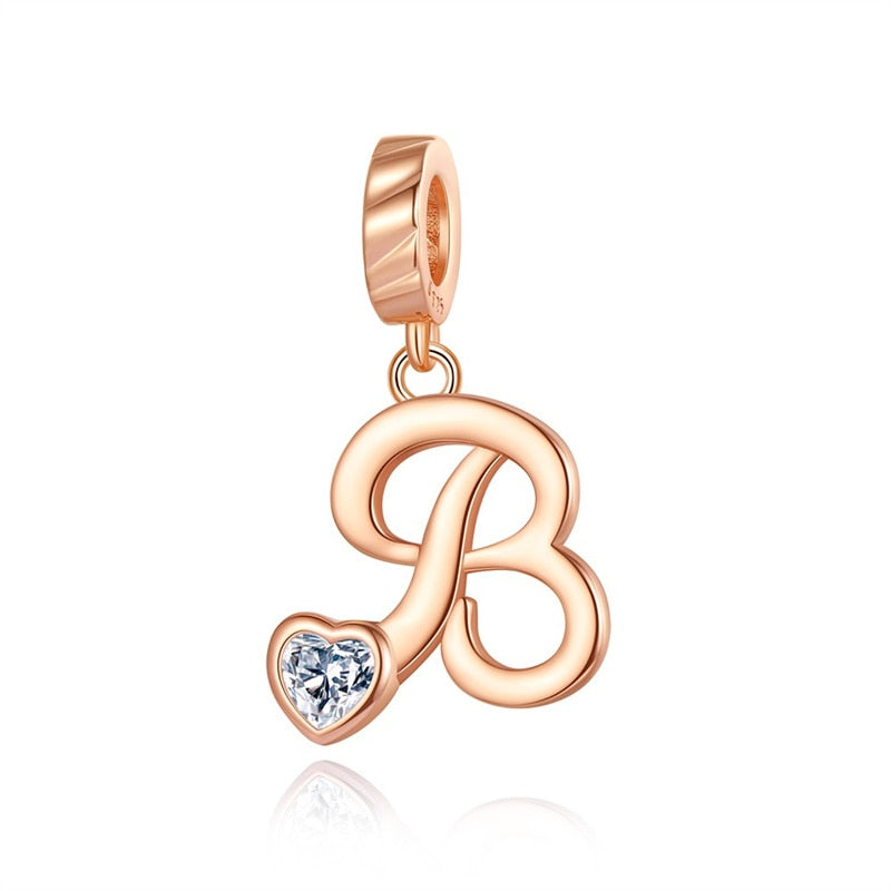 Charms Alfabeto A-Z Dorado Con Corazón Con Brillo