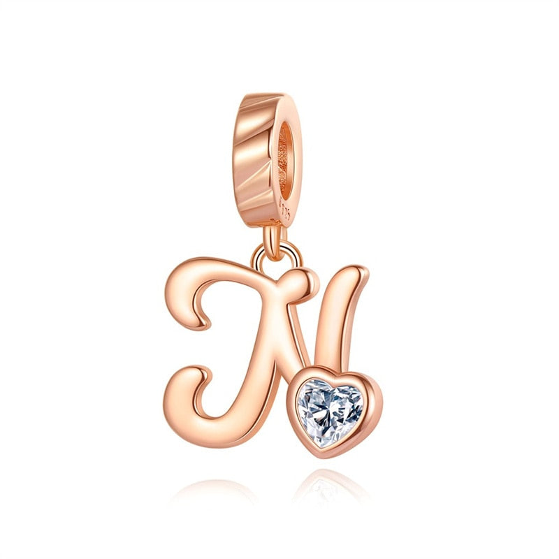 Charms Alfabeto A-Z Dorado Con Corazón Con Brillo