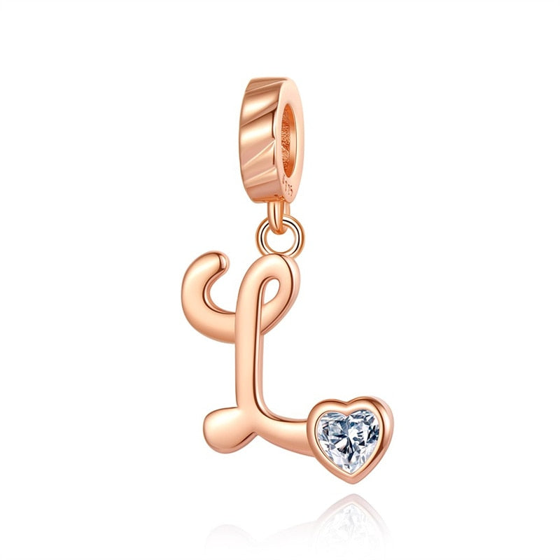 Charms Alfabeto A-Z Dorado Con Corazón Con Brillo