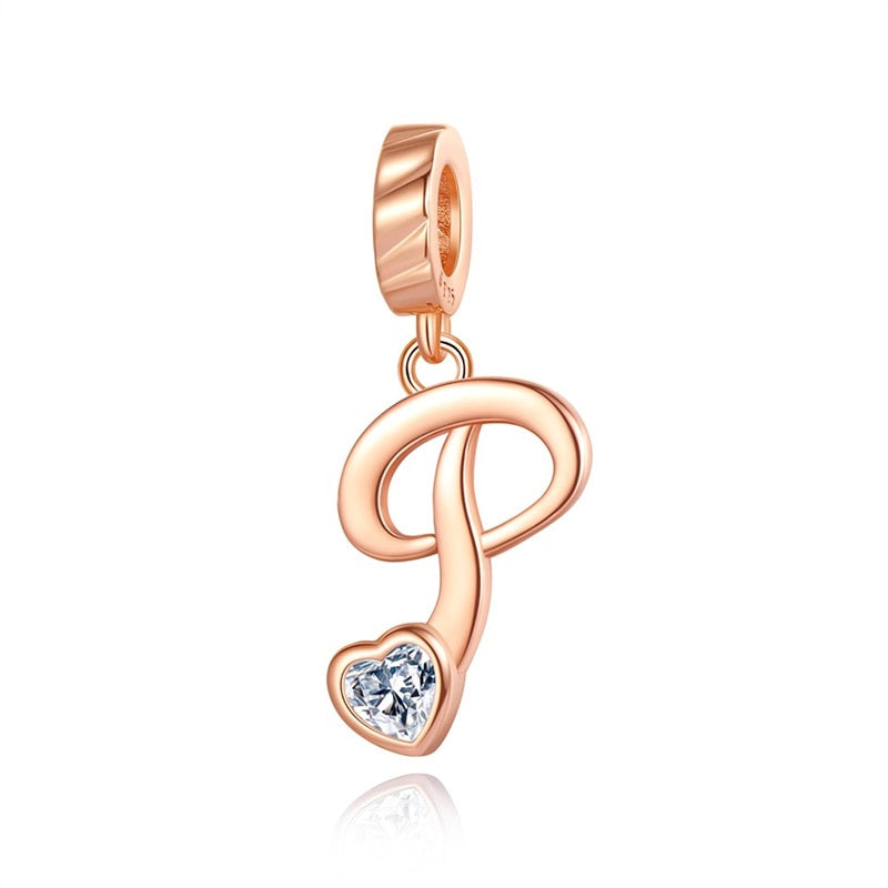 Charms Alfabeto A-Z Dorado Con Corazón Con Brillo