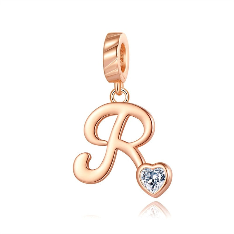 Charms Alfabeto A-Z Dorado Con Corazón Con Brillo