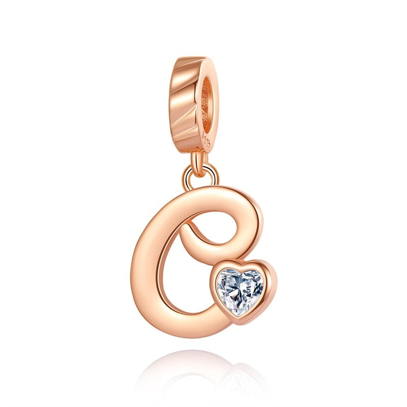 Charms Alfabeto A-Z Dorado Con Corazón Con Brillo