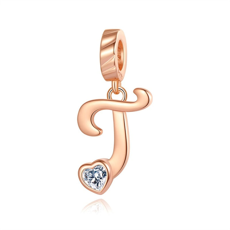 Charms Alfabeto A-Z Dorado Con Corazón Con Brillo