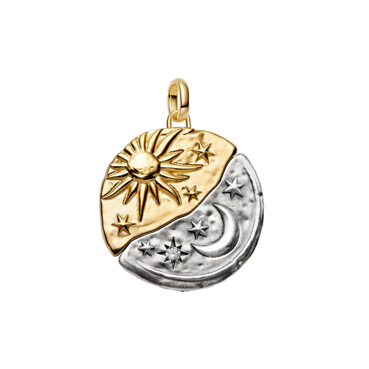 Charm Colgante Medallón Grande Sol Y Luna