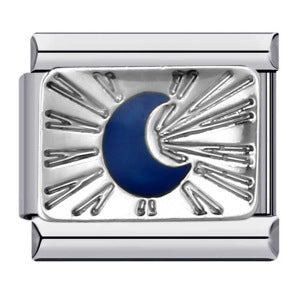 Charm Para Brazalete Italiano Luna Azul Plata / Oro