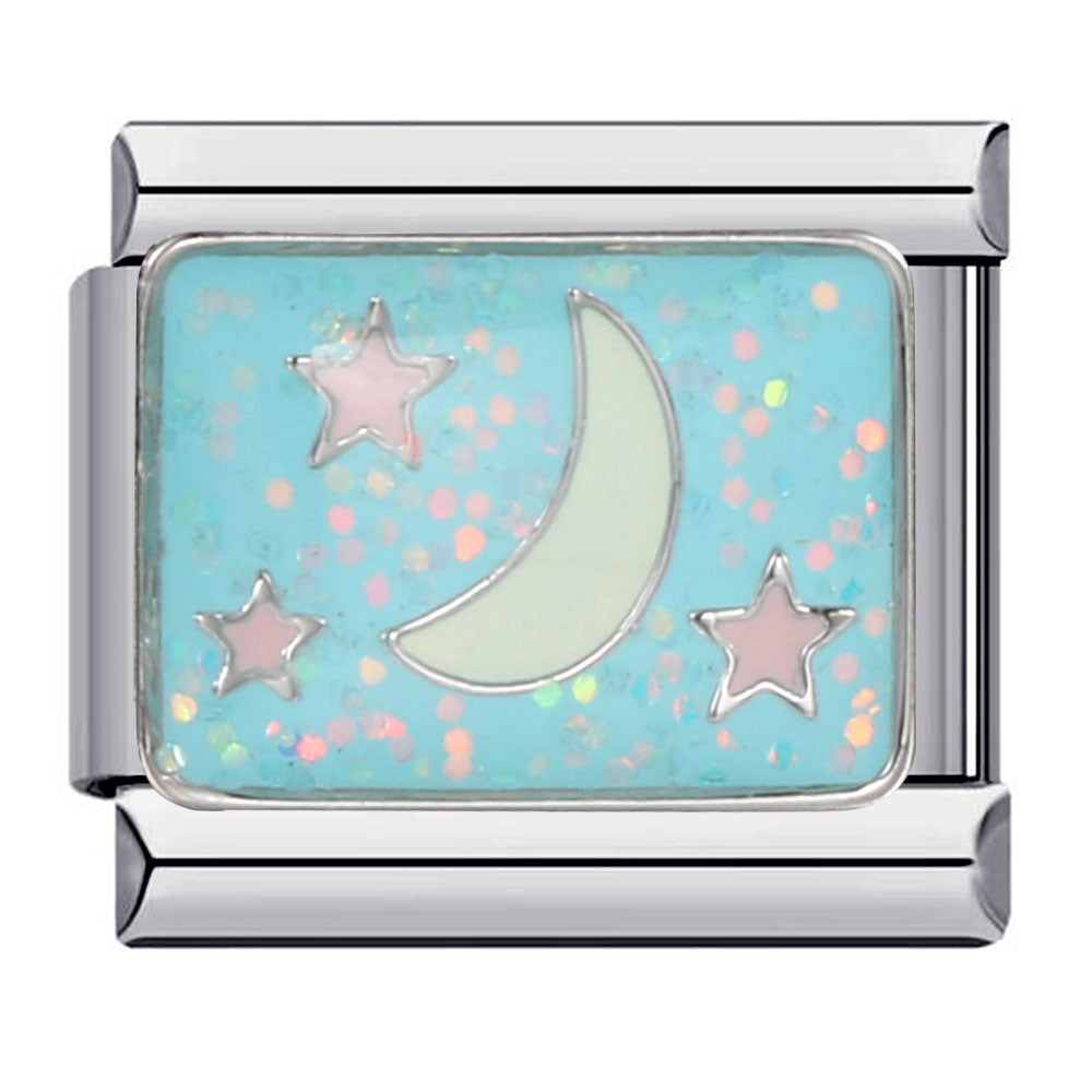 Charm Para Brazalete Italiano Luna Y Cielo Estrellado
