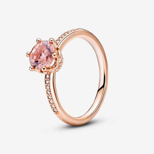 Anillo Solitario Corona Brillante Rosa