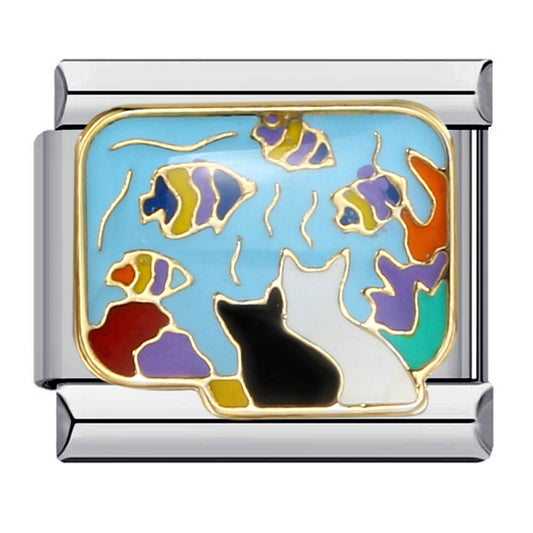 Charm Para Brazalete Italiano Gatos Y Pecera