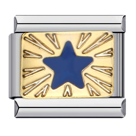 Charm Para Brazalete Italiano Estrella Azul Plata / Oro