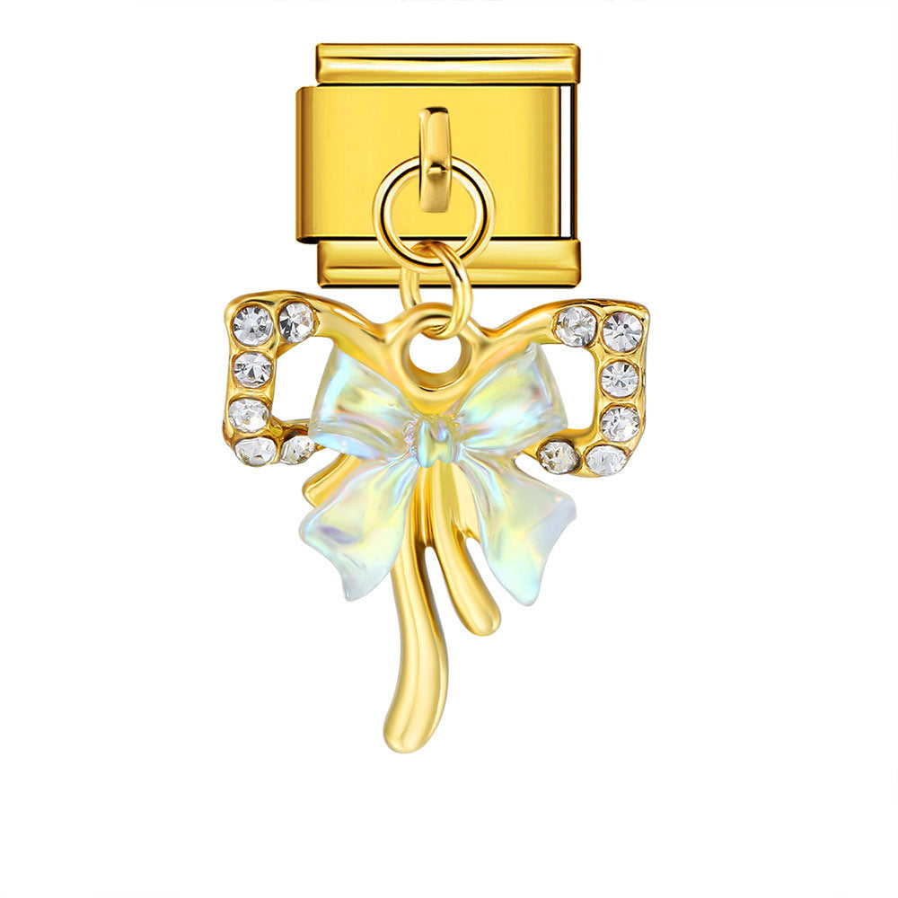 Charm Colgante Para Brazalete Italiano Moño Plata / Oro