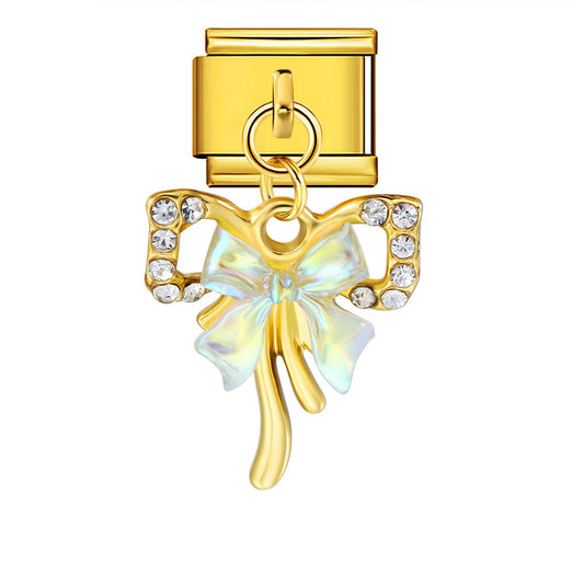 Charm Colgante Para Brazalete Italiano Moño Plata / Oro