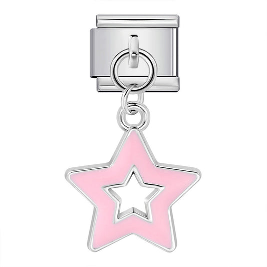 Charm Colgante Para Brazalete Italiano Estrella Rosa