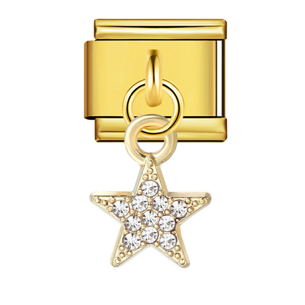 Charm Colgante Para Brazalete Italiano Estrella Oro Diamantes