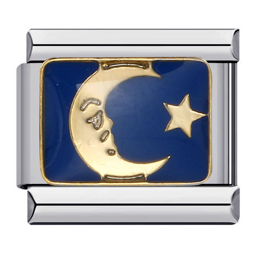 Charm Para Brazalete Italiano Luna y Estrella Plata / Oro