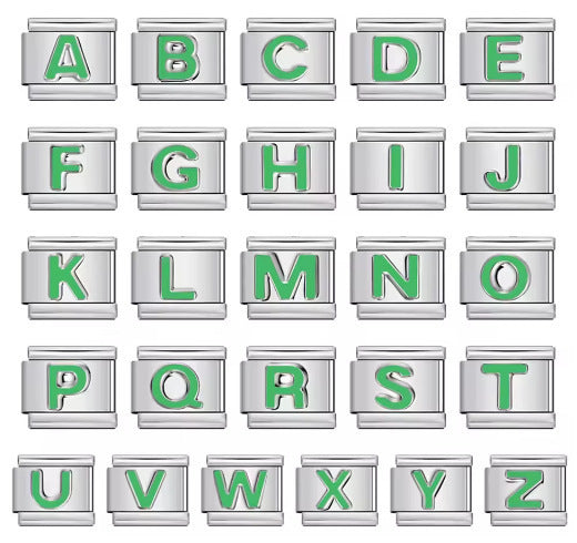 Charm Para Brazalete Italiano Alfabeto A-Z Plata / Verde