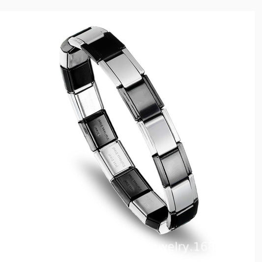 Brazalete Italiano Bicolor Negro Y Plata