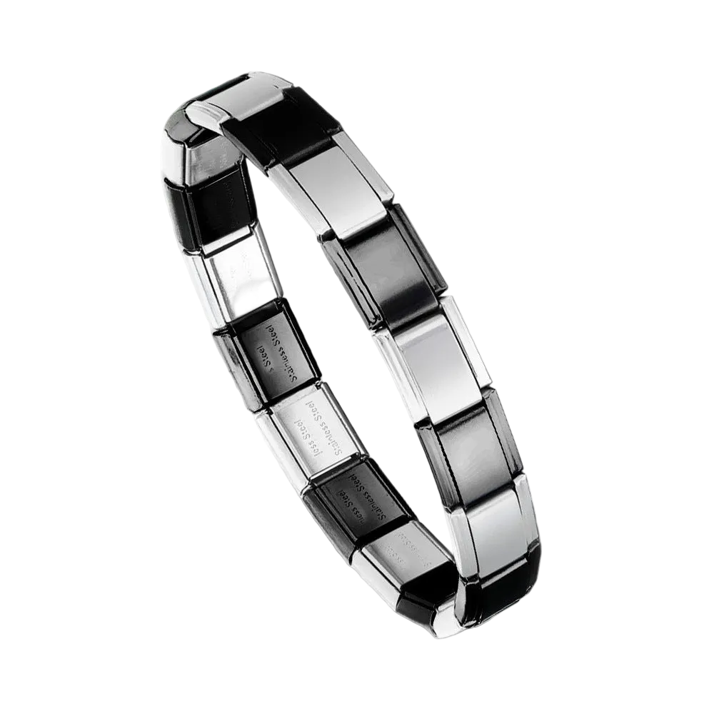 Brazalete Italiano Bicolor Negro Y Plata
