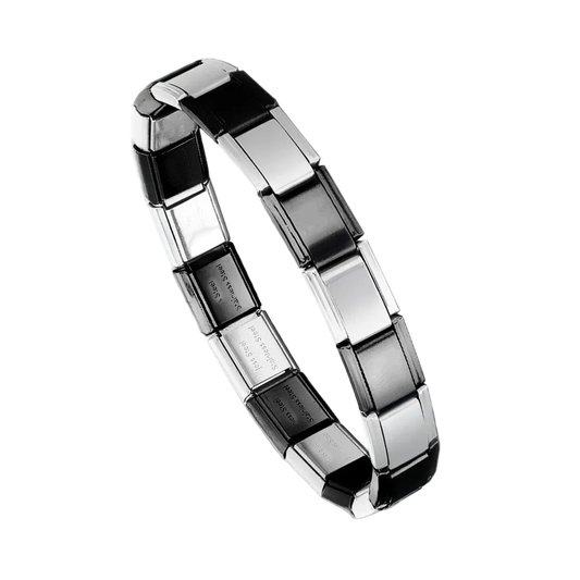 Brazalete Italiano Bicolor Negro Y Plata