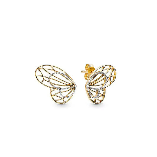 Pendientes De Botón Alas De Mariposa Doradas
