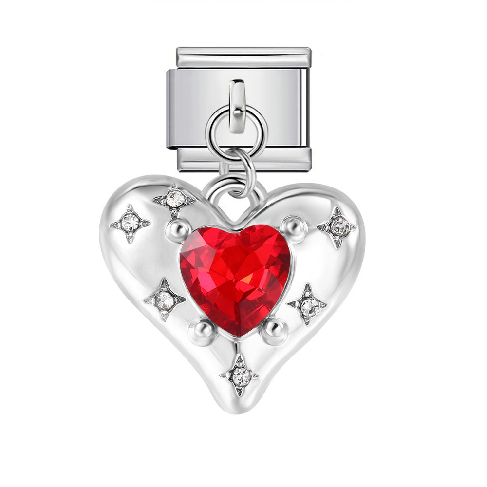 Charm Colgante Para Brazalete Italiano Corazón Con Rubí