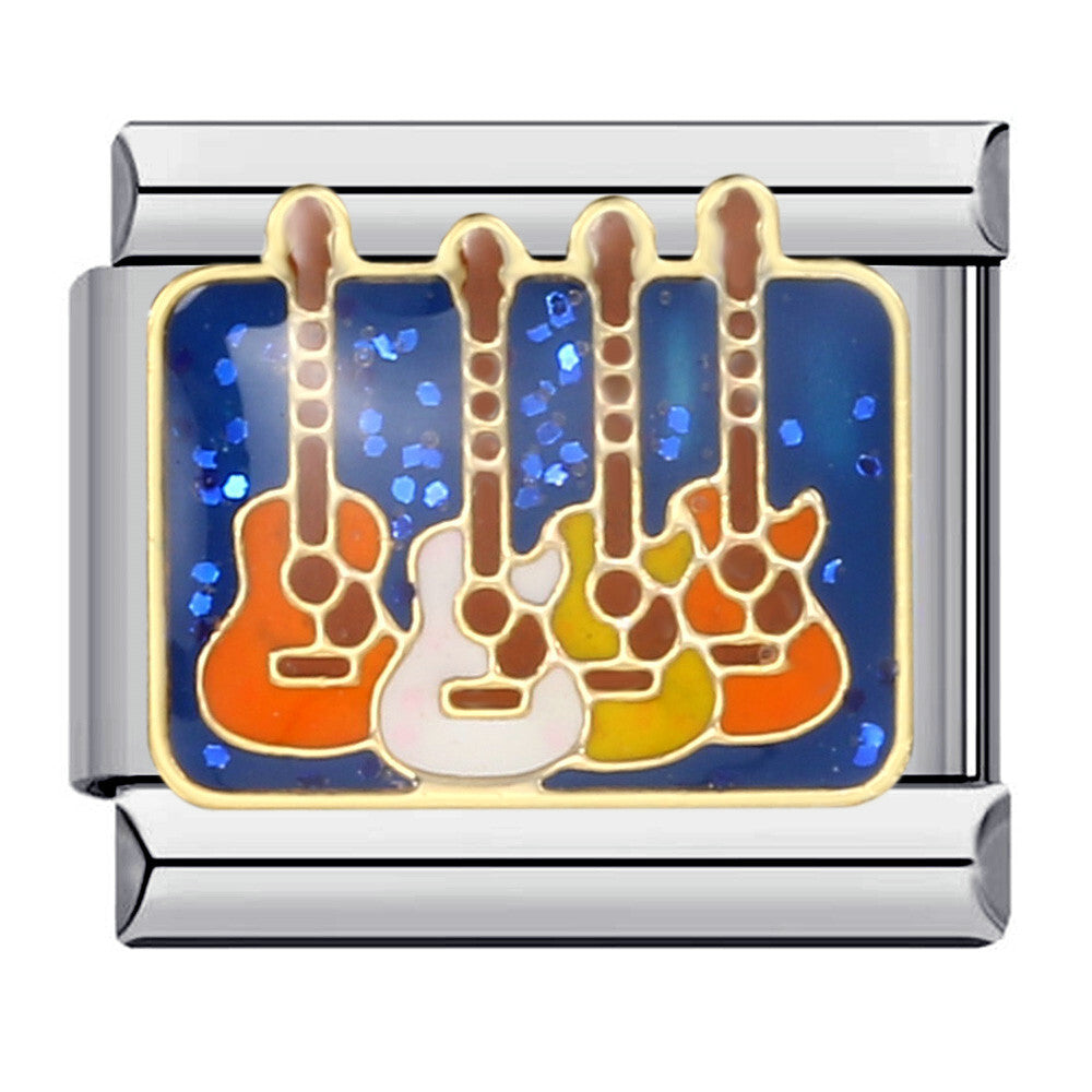 Charm Para Brazalete Italiano Guitarras Plata / Oro