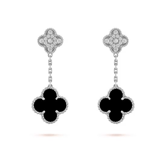 Pendientes De Botón Magic Alhambra, Color Plata, Ónice, Diamante, 2 Motivos🍀💎