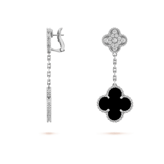 Pendientes De Botón Magic Alhambra, Color Plata, Ónice, Diamante, 2 Motivos🍀💎