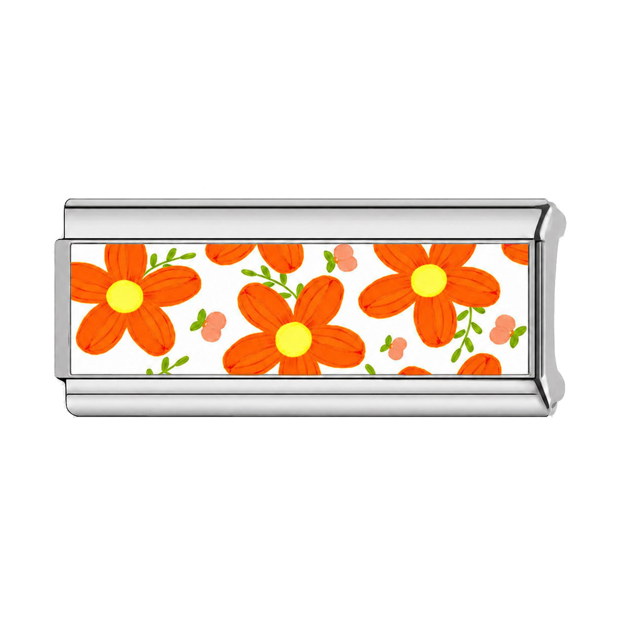 Charm Para Brazalete Italiano Doble Flores Naranja
