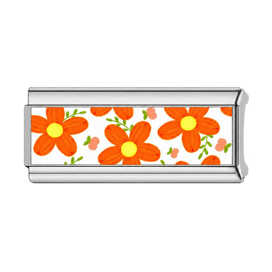 Charm Para Brazalete Italiano Doble Flores Naranja